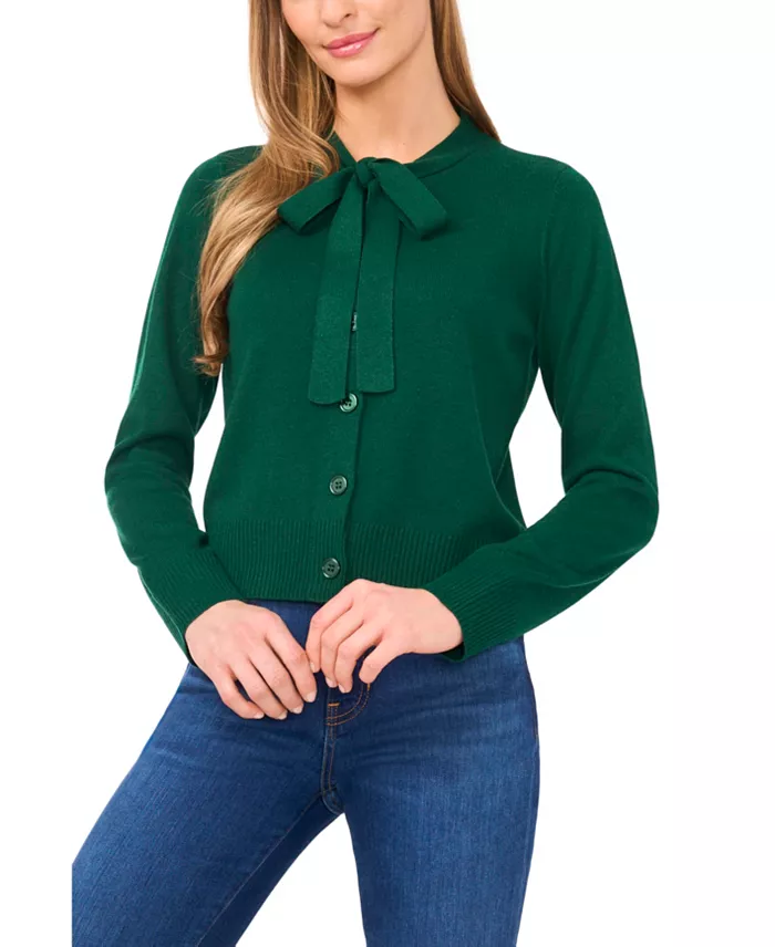 Women's Tie Neck Cardigan Sweater - thumbnail 4