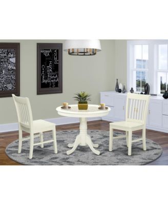 3-Piece Wooden Dining Set with Round Table and 2 Chairs, Compact Kitchen Dinette Set