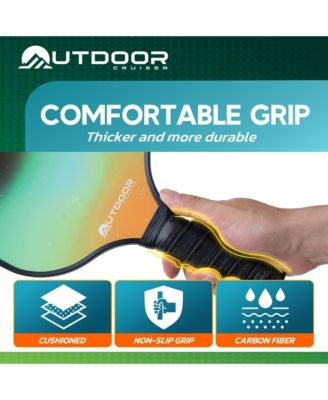 USAPA approved pickleball set with 2 fiberglass paddles, 4 balls, grip tapes & carry bag. Lightweight, durable & shock-absorbing grip