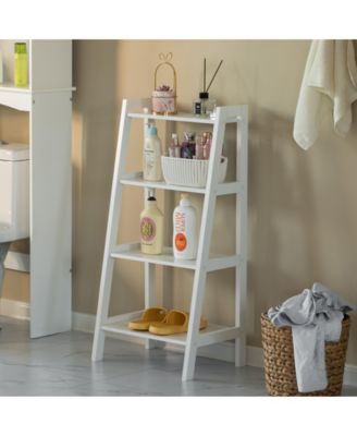 Decorative White Wooden Modern 4-Tier Ladder Bookshelf, Flower and Plant Display