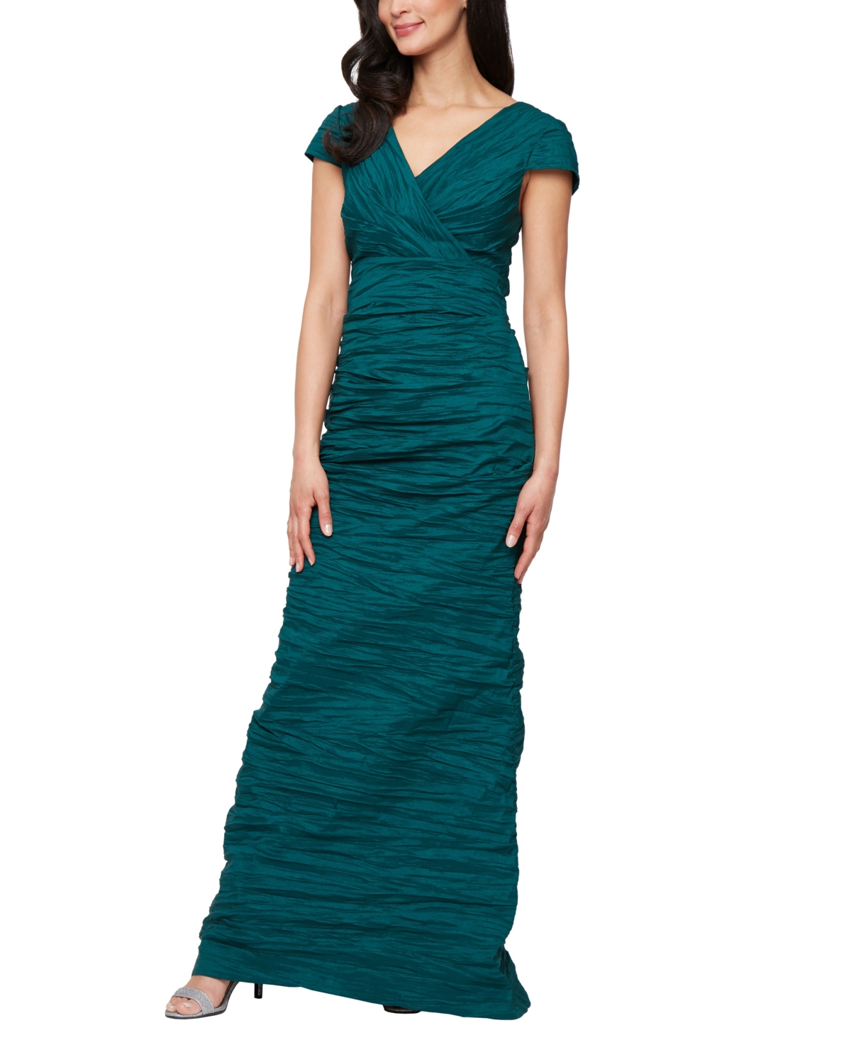 Alex Evenings Crinkle Stretch Taffeta Gown In Green
