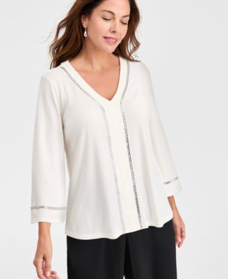 JM Collection - Women's Rhinestone-Embellished Top