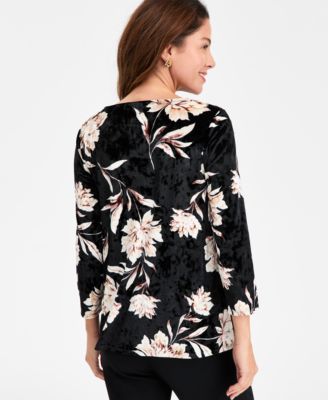 Women's Velvet Floral Cowl-Neck Top, Macy's Exclusive