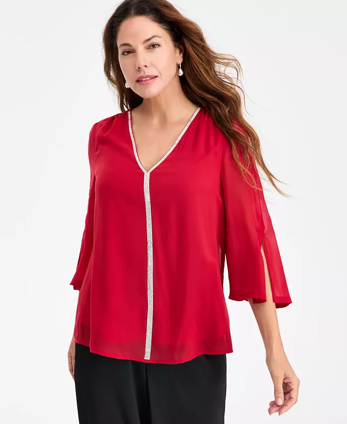 Women's Embellished V-Neck 3/4-Sleeve Blouse