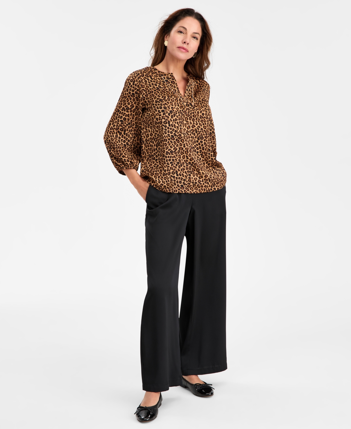Jm Collection Women's Embellished-neck Cheetah-print Blouse, Macy's Exclusive In Brown