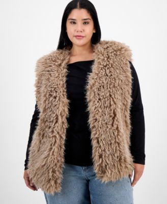 And Now This - Trendy Plus Shaggy Faux-Fur V-Neck Vest