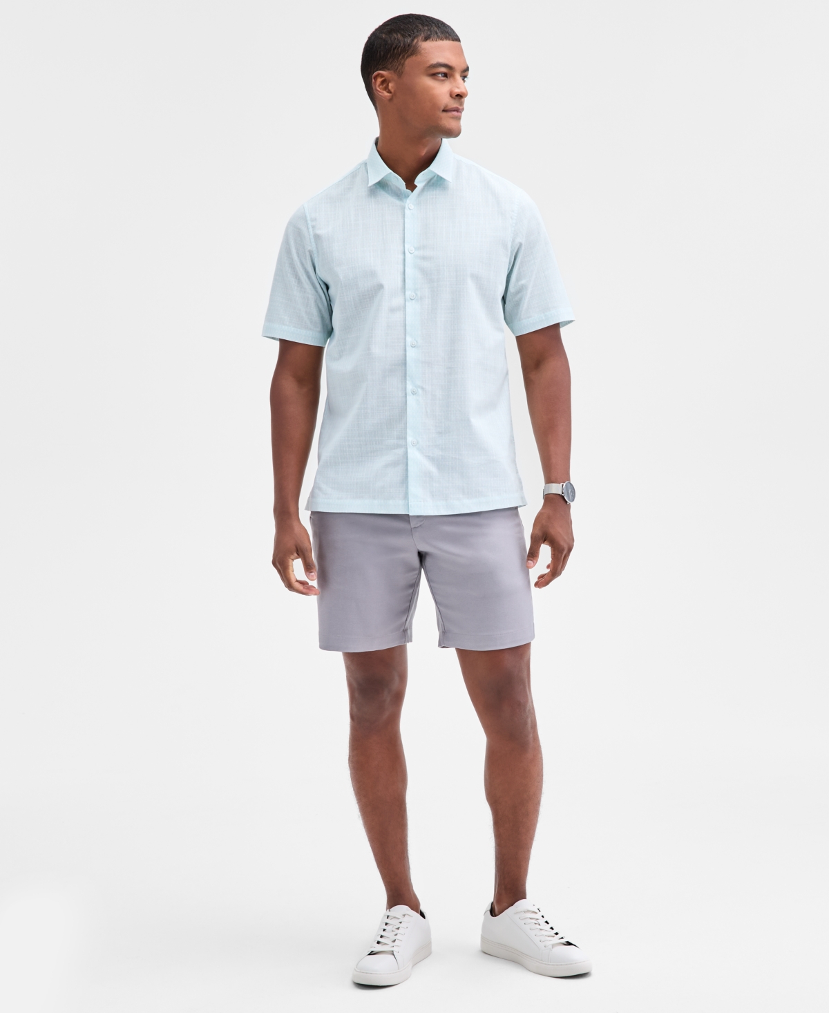 Alfani Men's Perto Short Sleeve Geo Print Button-front Shirt, Macy's Exclusive In Blue