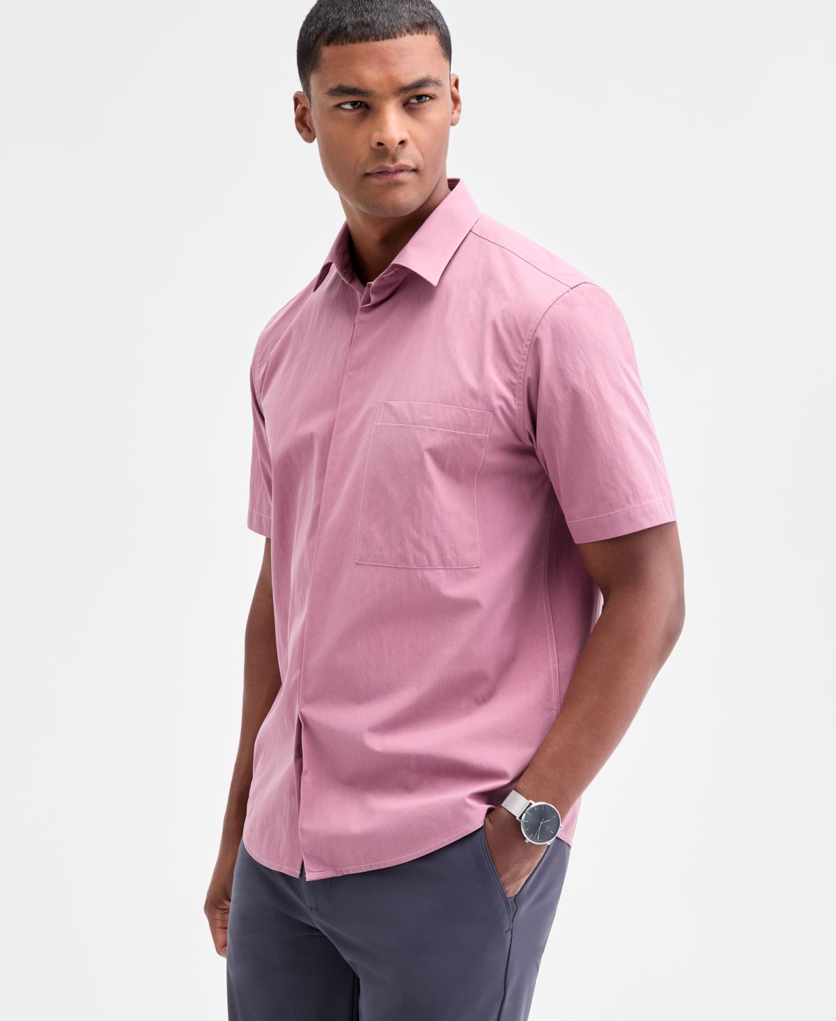 Мужская рубашка с коротким рукавом и одним карманом спереди на пуговицах, эксклюзивная модель Macy's