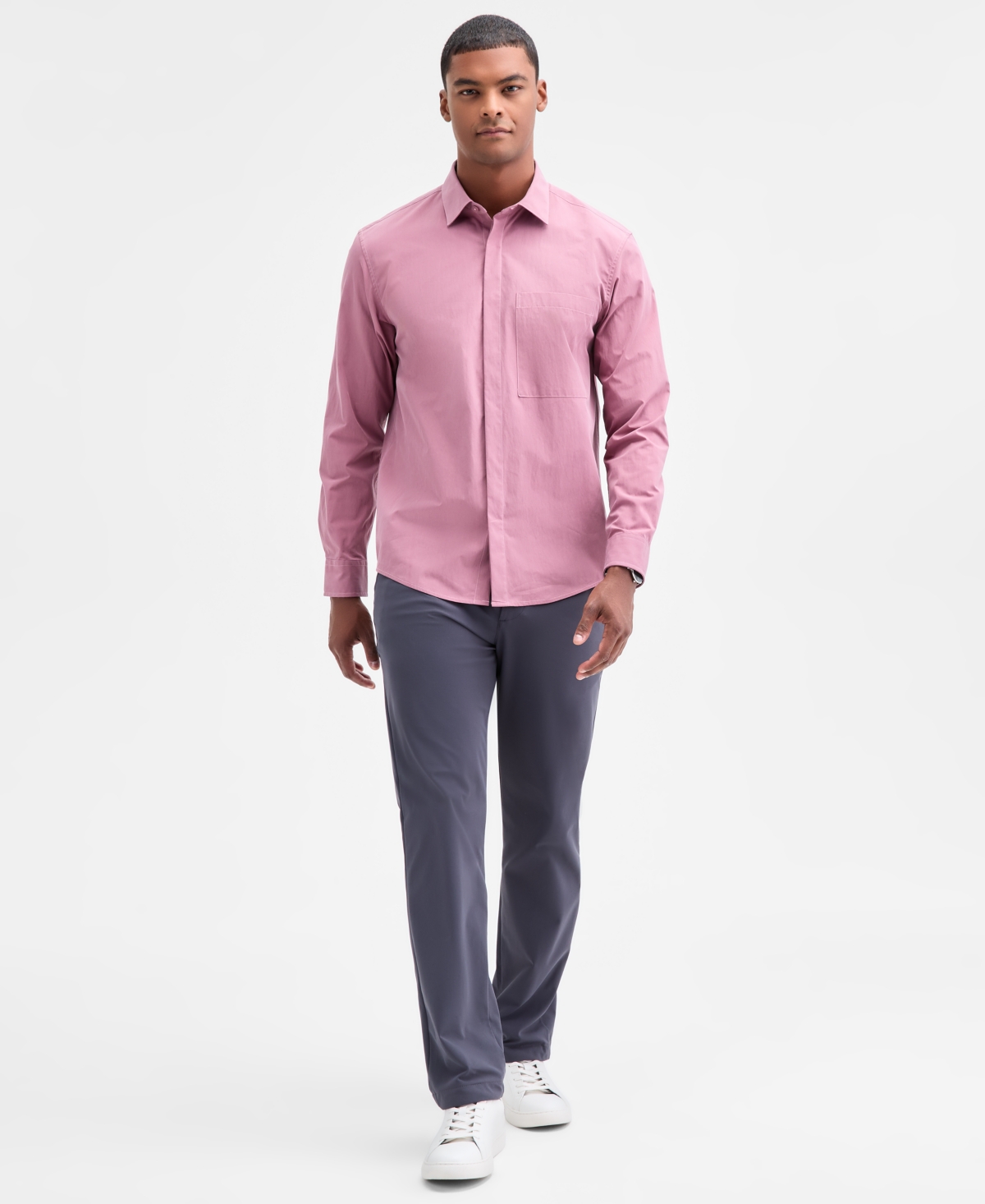 Alfani Men's Long Sleeve One-pocket Button-front Shirt, Macy's Exclusive In Pink
