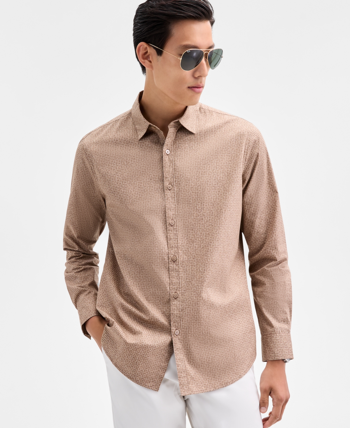 Alfani Men's Long Sleeve Basket-Weave Button-Front Shirt, Macy's Exclusive