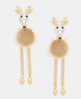 Gold-Tone Crystal Reindeer Linear Earrings