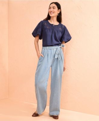 Women's High Ridge Twill Pull On Pleated Wide Leg Pants
