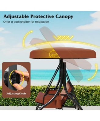 3-Seat Patio Swing w/ Canopy & Removable Cushions & Side Pockets Stand