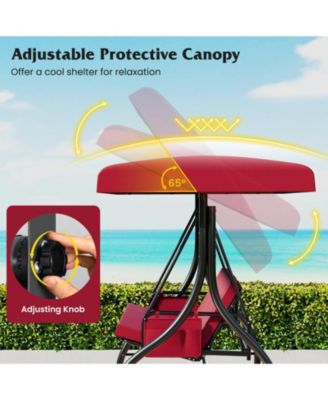 3-Seat Patio Swing w/ Canopy & Removable Cushions & Side Pockets Stand