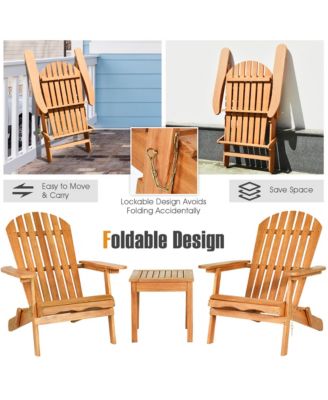 3PCS Eucalyptus Adirondack Chair Set w/ Side Table Outdoor Patio