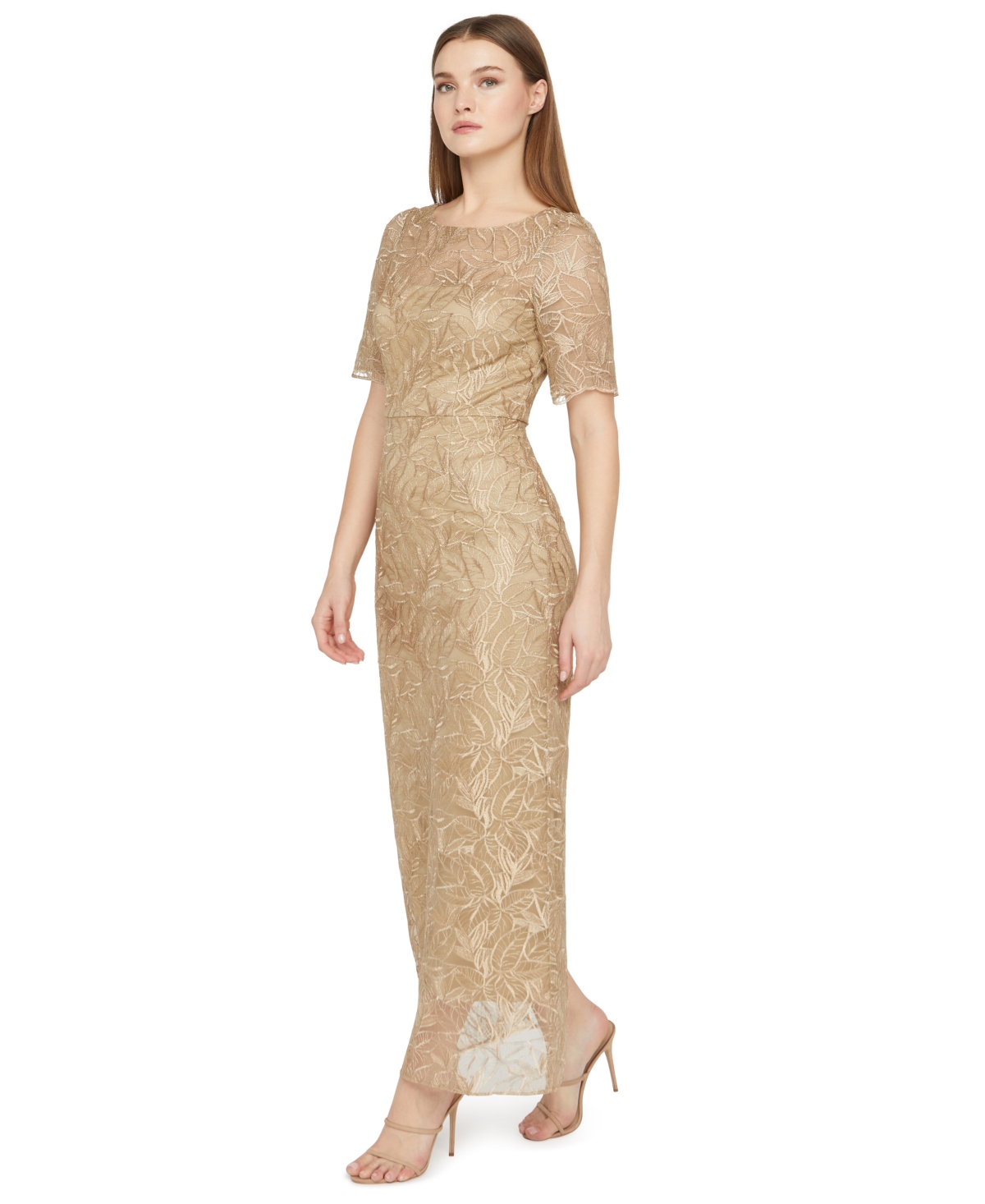 Js Collections Berlin Embroidered Cocktail Dress In Gold