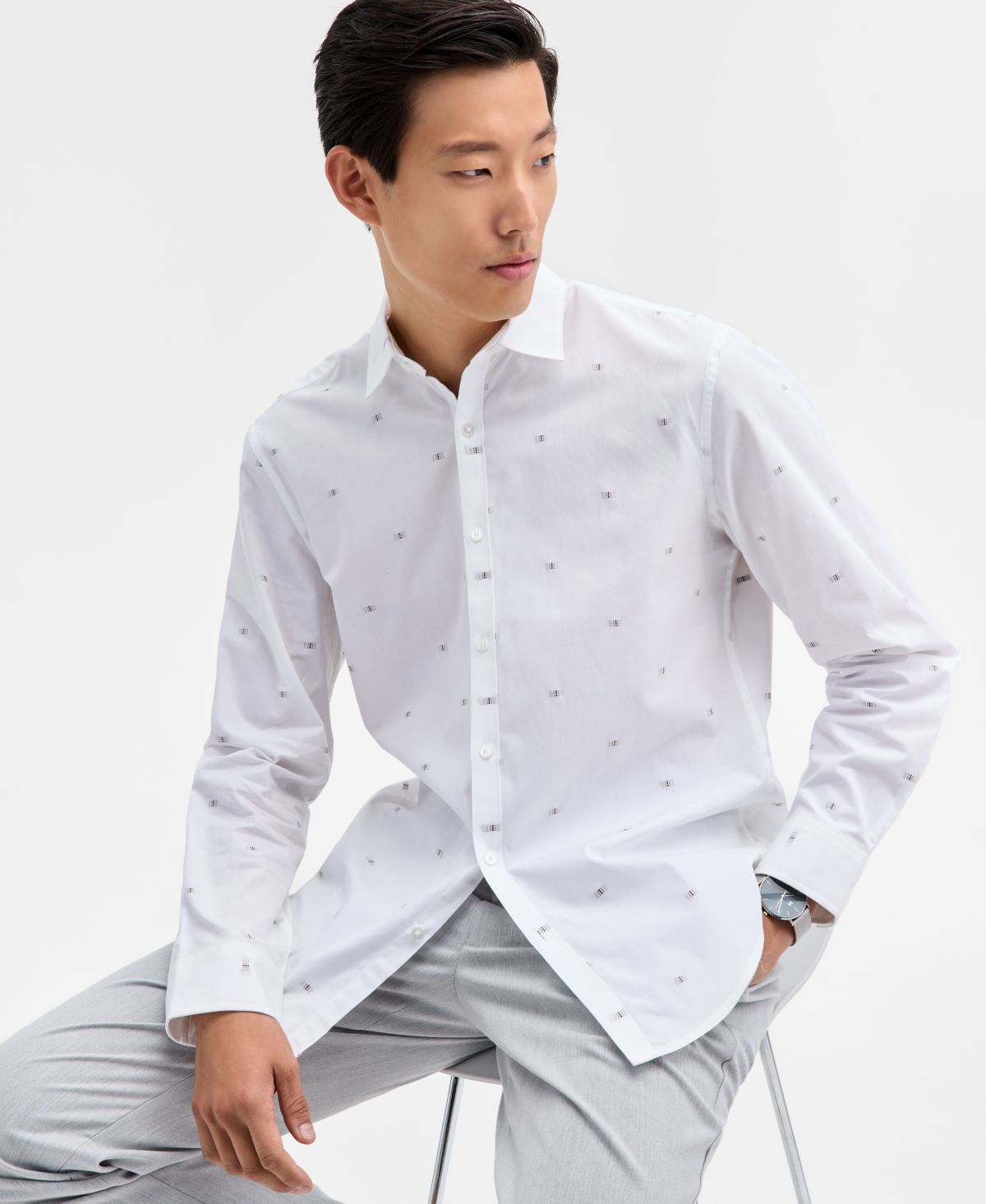 Мужская рубашка с длинным рукавом и принтом Dobby Geo на пуговицах спереди, эксклюзивный бренд Macy's