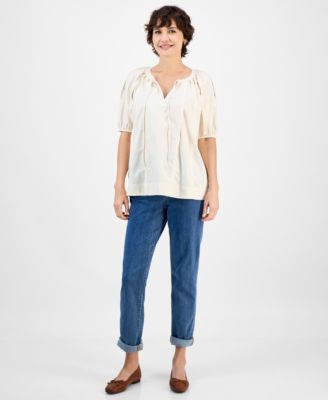 Petite Gathered Puff-Sleeve Top, Macy's Exclusive