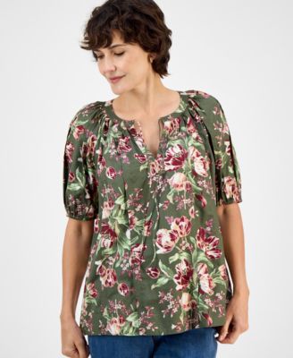 Style & Co - Women's Tie-Neck Raglan-Sleeve Blouse