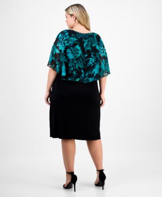 Plus Size Short-Sleeve Cape Overlay Jersey Dress