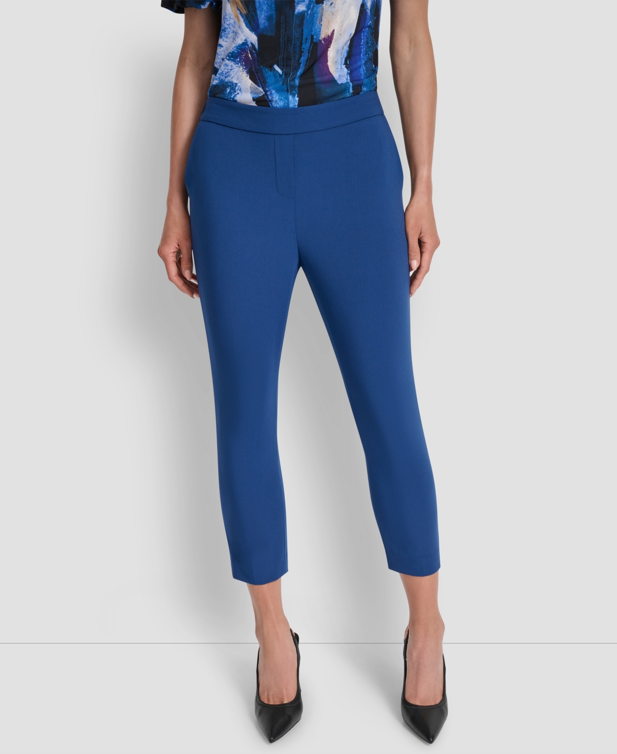 Dkny Petite Flat Front Elastic Back Pants In Blue