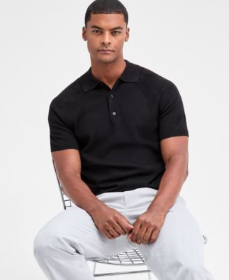 Men's Short Sleeve Textured Merino Polo Sweater, Macy's Exclusive