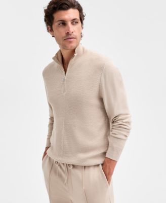 Alfani - Men's Long Sleeve Textured Quarter-Zip Sweater