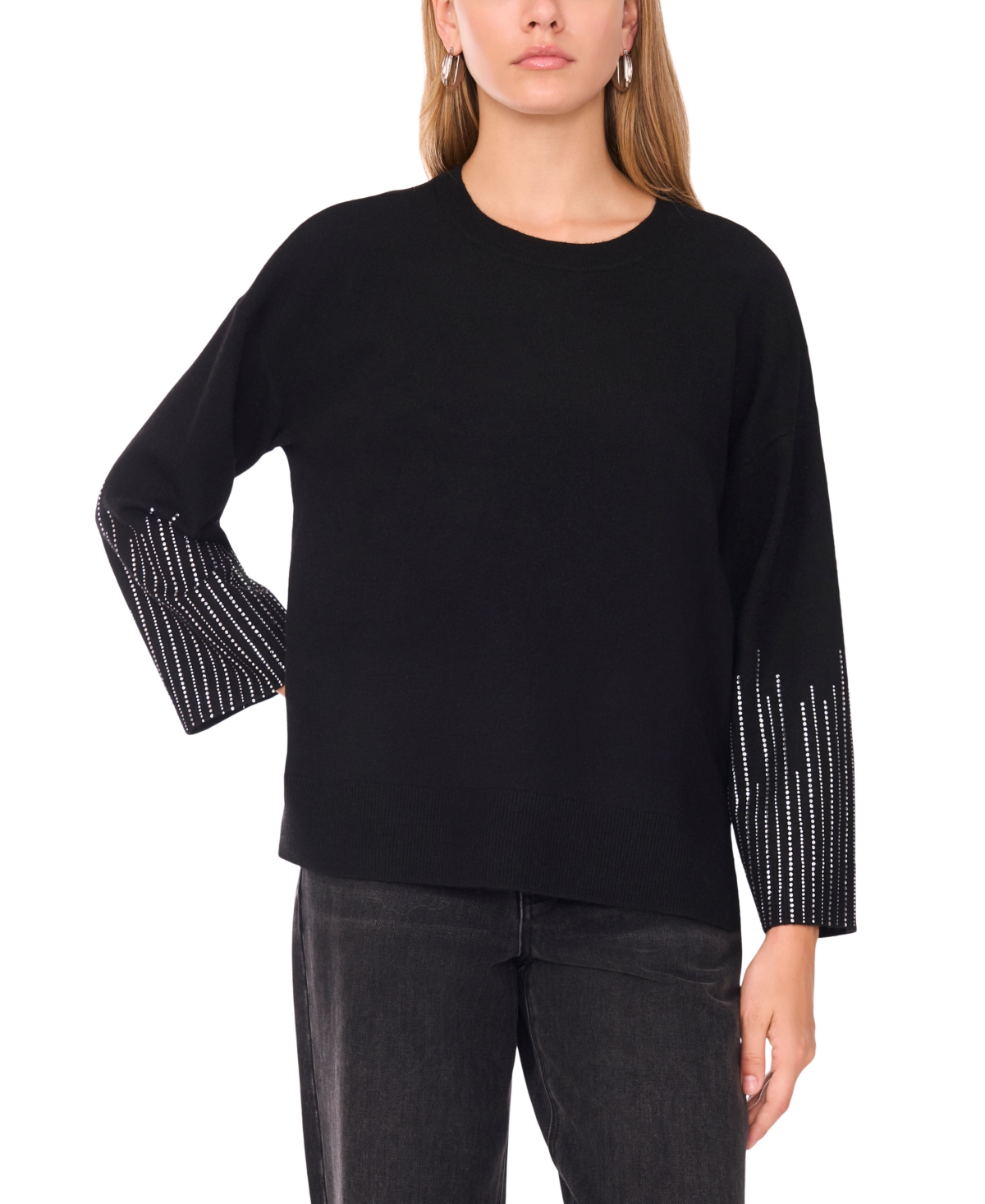Sam & Jess Women's Rhinestone Long Sleeve Sweater In Black