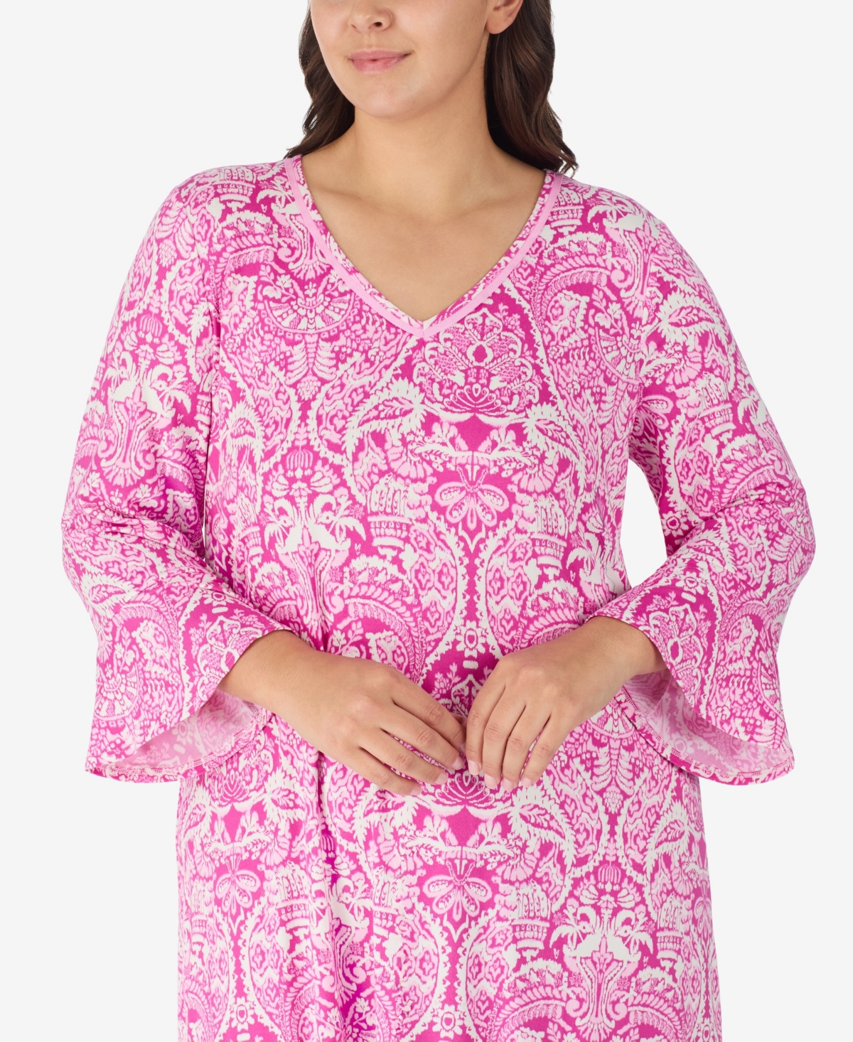 Ellen Tracy Plus Size Below Elbow Midi Lounger In Pink