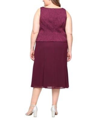 Plus Size Tea Length Textured Jacquard 3/4-Sleeve Midi Jacket Dress