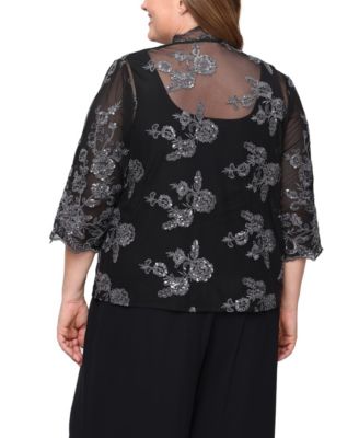 Plus Size 3/4-Sleeve Embroidered Jacket and Tank Twinset