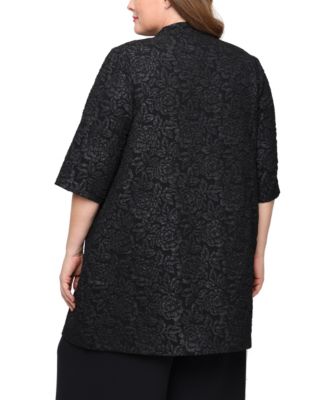 Plus Size 3/4-Sleeve Textured Jacquard Top and Jacket Twinset