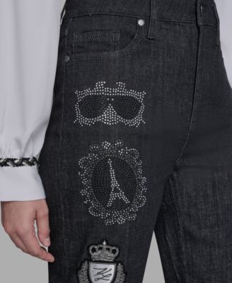 Women's Patch Denim Straight-Leg Jeans