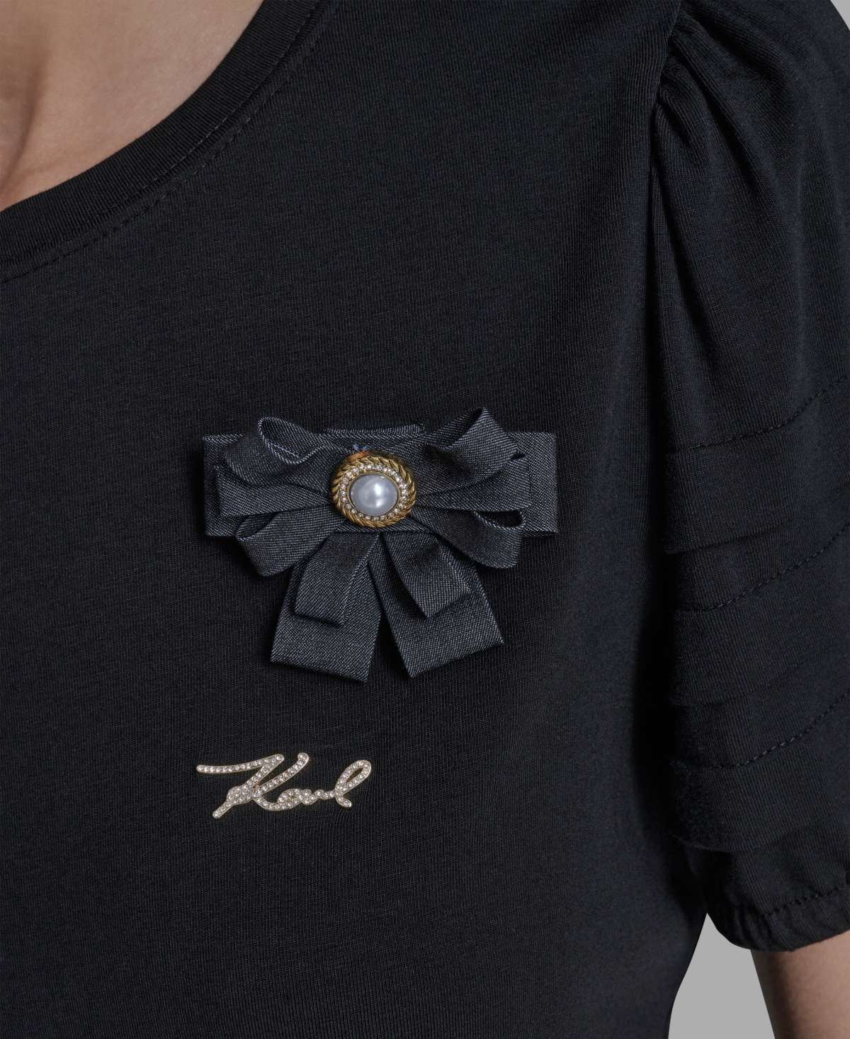 Karl Lagerfeld Women's K-pin Puff-sleeve Crewneck Top In Black