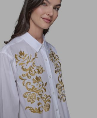 Women's Cotton Embroidered Button-Front Top
