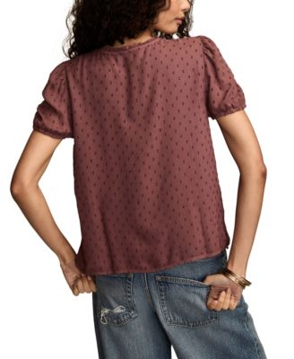 Women's Clip Dot Short Sleeve Peasant Top