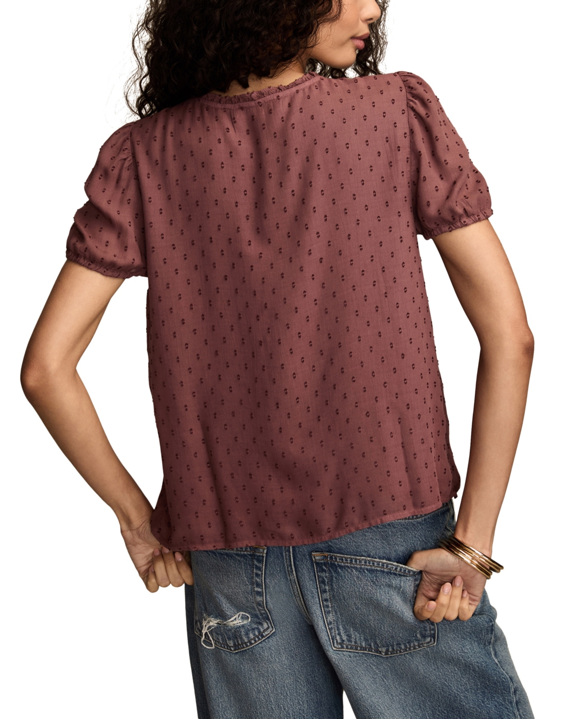 Lucky Brand Clip Dot Short Sleeve Top In Brown