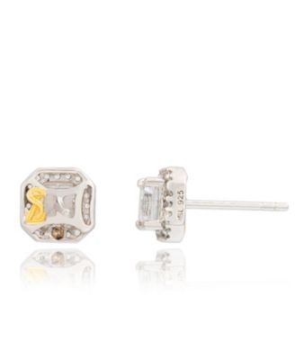 Suzy Levian Sterling Silver Ascher Cut White Topaz Halo Stud Earrings