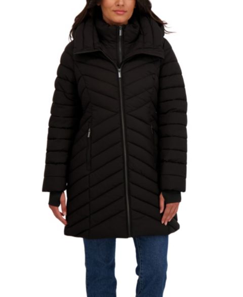 Женские куртки Sebby Collection Women's 3/4 Hooded Stretch Puffer with Bib