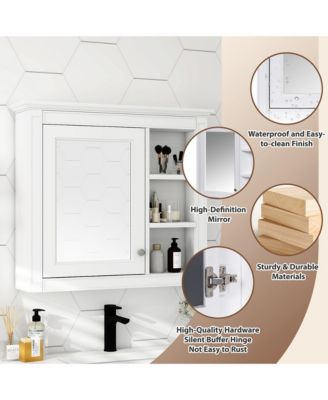 30" x 28" Bathroom Medicine Cabinet with Mirror and 3 Open Shelves, Wall-Mounted (No Vanity)