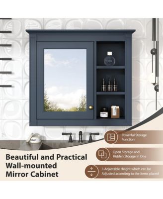 30" x 28" Bathroom Medicine Cabinet with Mirror and 3 Open Shelves, Wall-Mounted (No Vanity)