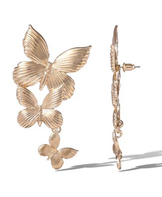 Cascading Butterfly Drop Earrings in Gold-Tone