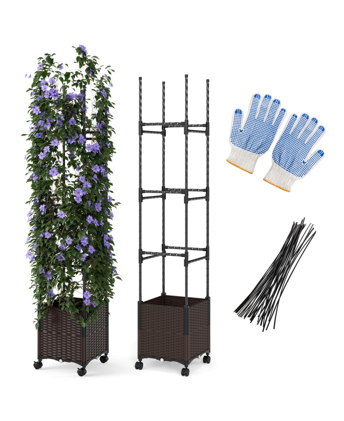 Gymax 87'' Tall Raised Garden Bed w/ Plant Box & Trellis Lockable Wheels Indoor Outdoor - Black