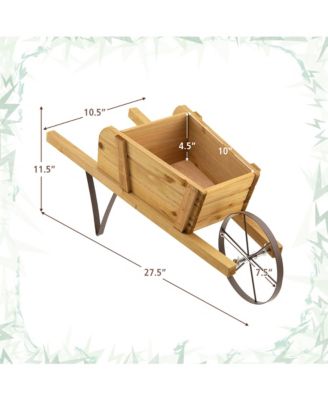 Wooden Wagon Planter Decorative Indoor/ Outdoor Rustic Flower Cart w/ Wheel