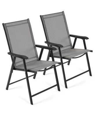Set of 2 Outdoor Texteline Folding Dining Chairs with Backrest/ Armrests