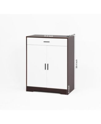 Wooden Shoe Rack Organizer - 4-Tier Cabinet with 2 White Doors, Drawer & Adjustable Shelves /Hallway Entryway