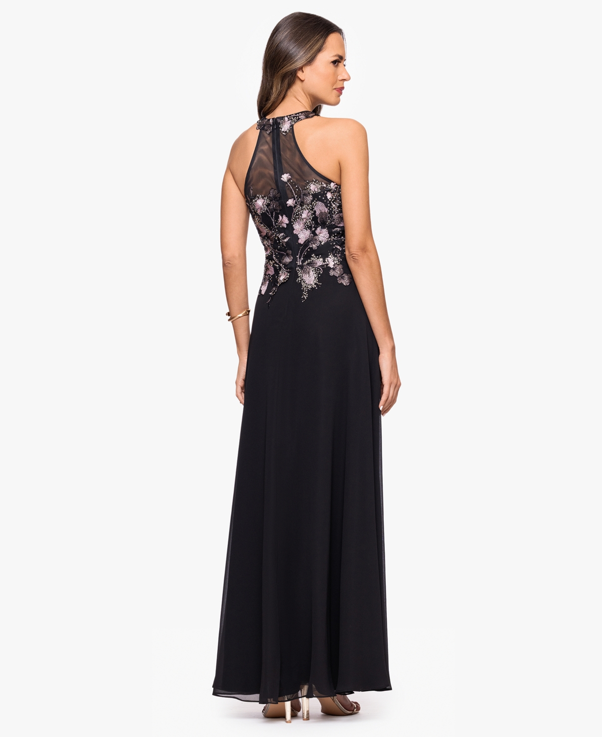 Betsy & Adam Petite Embroidered Sleeveless Dress In Black