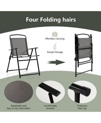 6PCS Patio Garden Dining Set w/ Round Table & 4 Folding Chairs &  Umbrella