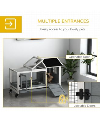 Wooden Rabbit Hutch with Wheels for Small Animals, Guinea Pig,