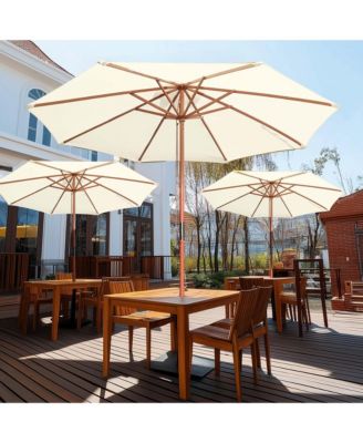 9FT Solid Wooden Outdoor Patio Umbrella Rope Pulley Lift for Deck Pool Backyard Garden Market Beach Parasol,Ivory